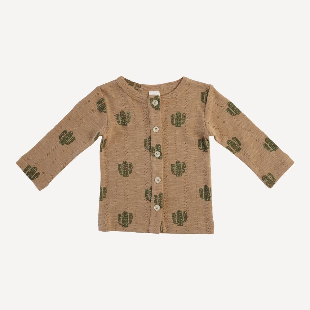 Kate Quinn Organic Cotton Pointelle Tiny Green Cactus Button Down Cardigan 7Y